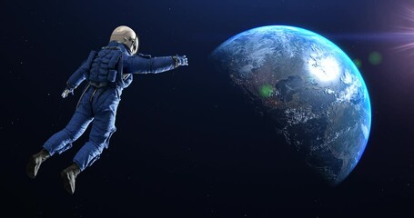 Wall Mural - an astronaut space walking around space station. planet earth is visible. space and technology relat