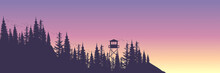 Sunset Forest Silhouette Mountain Landscape Vector Illustration Flat Design Good For Web Banner, Ads Banner, Tourism Banner, Wallpaper, Background Template, And Adventure Design Backdrop