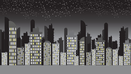 Illustration of Cityscape with stars in the night sky.