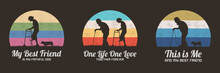 Elderly Couple Silhouette. Old People And Dog. Retro Vintage T-shirt