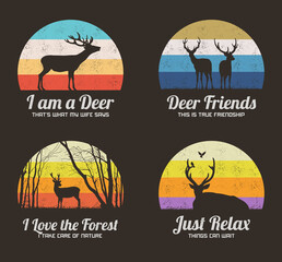 Poster - Horned red deers. Animal silhouette set. Retro vintage t-shirt design