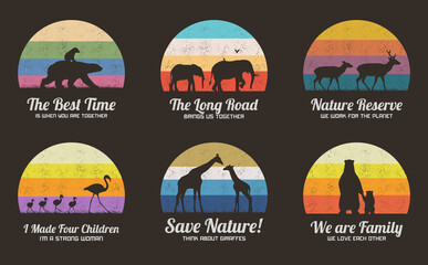 Sticker - Animal family. Silhouettes of deer, bear, flamingo, giraffe, elephant .