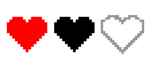 Poster - pixel heart icon collection retro style. colorful 8 bit heart set. live stream video, chat, likes, l