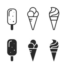 Ice Cream Icon Collection. Summer Sweets Symbol. Ice Cream In Waffle Cone. Isolated Vector Image