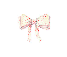Watercolor Bow Illustration. Watercolor Illustration For Cards, Gifts, Greetings. Polka Dot Bow. White Gentle Ribbon. 