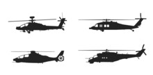 Military Helicopter Icon Set. Air Force And Army Symbols. Isolated Vector Images For Military Concepts