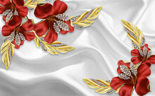 Red Flowers Crystal With Branch Wallpaper 3d