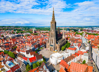 Sticker - Ulm Minster Church aerial panoramic view, Germany
