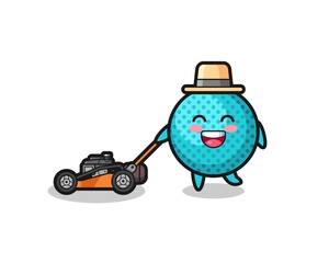 Sticker - illustration of the spiky ball character using lawn mower