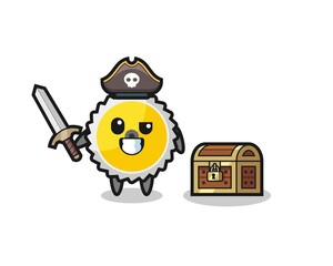 Wall Mural - the saw blade pirate character holding sword beside a treasure box