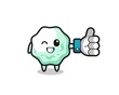 cute chewing gum with social media thumbs up symbol