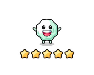 Sticker - the illustration of customer best rating, chewing gum cute character with 5 stars