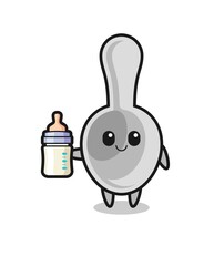 Wall Mural - baby spoon cartoon character with milk bottle