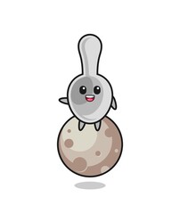 Wall Mural - illustration of spoon cartoon sitting on the moon