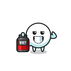 Sticker - the muscular speech bubble character is holding a protein supplement