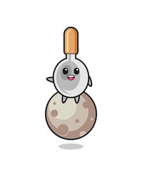Wall Mural - illustration of cooking spoon cartoon sitting on the moon
