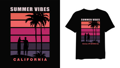 Sticker - summer vibes t-shirt design. california t shirt design. t-shirt design vector for print. summer logo design vector illustration. quotes for t shirt