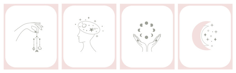 mystic astrology set. hand drawn magic vintage signs collection, esoteric cult fairy card or poster 