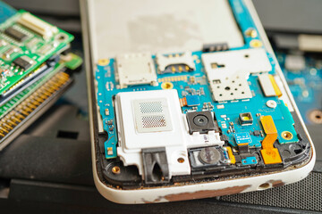 Repairing and upgrade mobile phone, electronic, computer hardware and technology concept.