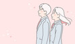 © KatoSaori - 桜と横向きの男女の学生のシンプルなベクターイラスト素材