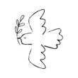 Peace dove. Dove holding an olive branch. Sign of peace. Vector hand drawn illustration.