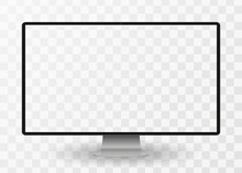 Modern Computer Monitor Display With Blank Screen Isolated On Transparent Background. Front View. Vector Eps10.
