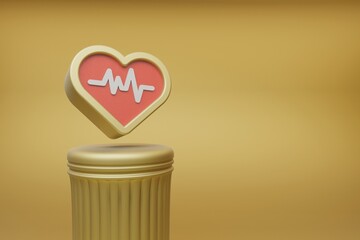Poster - Beautiful abstract illustrations Golden Heart symbol icons on a golden column and wonderful background. 3d rendering illustration. Background pattern for design.