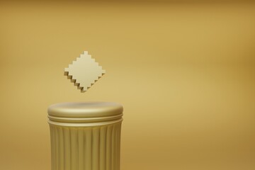 Aufkleber - Beautiful abstract illustrations Golden Golden Pixel Diamonds symbol icons on a golden column and wonderful background. 3d rendering illustration. Background pattern for design.