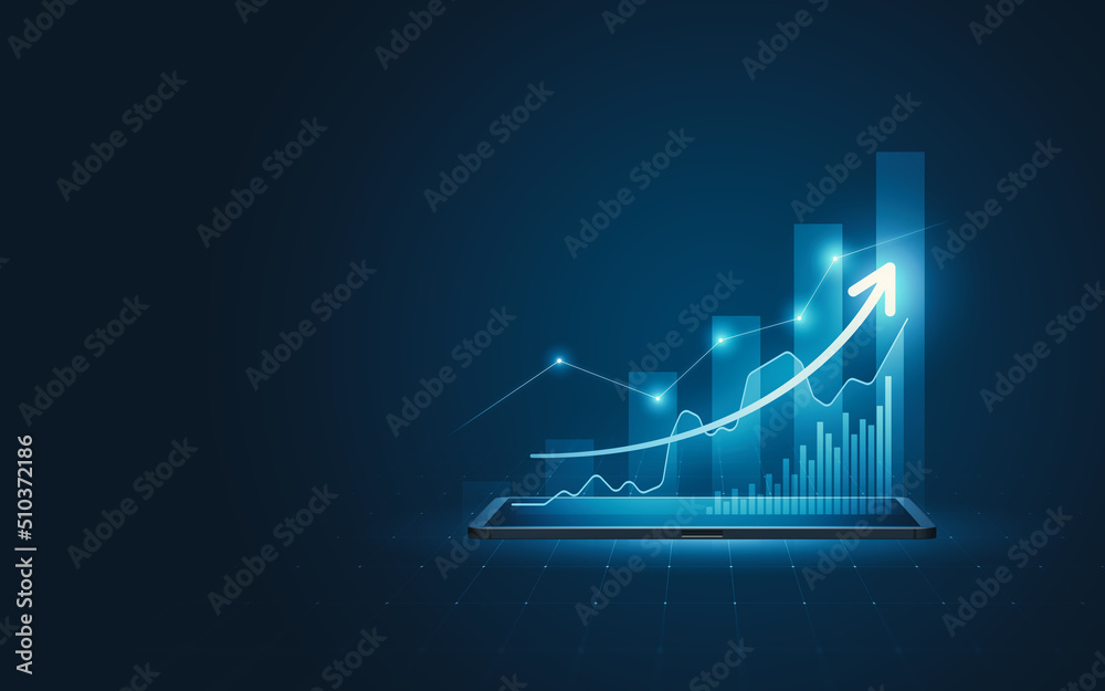Business 3d tablet virtual growth arrow financial graph on digital ...