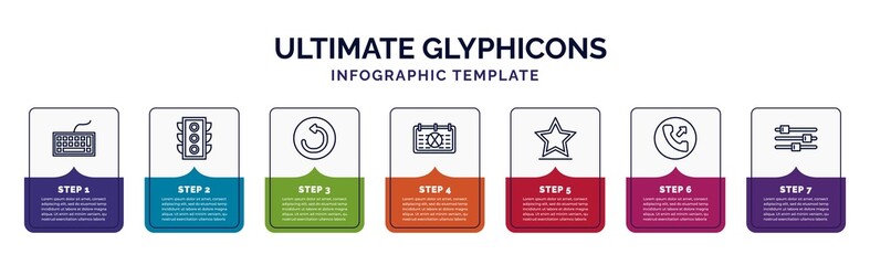 Poster - infographic template with icons and 7 options or steps. infographic for ultimate glyphicons concept. included computer keyboard, big traffic light, refresh curve arrows, calendar with letter x,