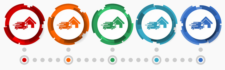 Aufkleber - Home delivery, shipping, courier concept vector icon set, flat design pointers, infographic template
