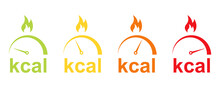 Kilocalories (kcal) Icons With Fat Burn. Indicator Burn Fat From Low To High. Scale With Loss Calorie.