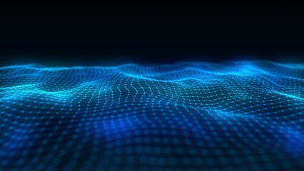Digital technology wave. Dark cyberspace with blue motion dots and lines. Futuristic digital background. Big data analytics. 3d rendering.