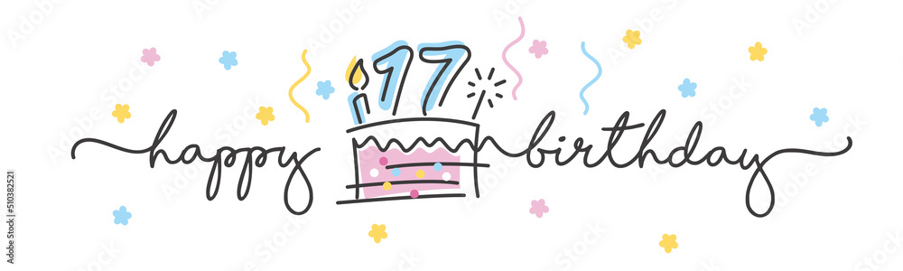 17th Lettering 17th Birthday handwritten typography lettering Greeting card with ...
