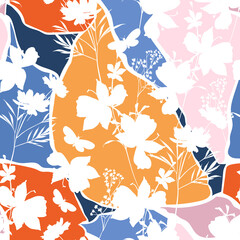 Wall Mural - Modern silhouette floral on colourful background seamless pattern vector