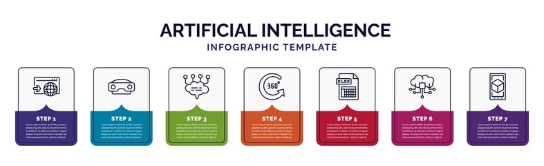 Poster - infographic template with icons and 7 options or steps. infographic for artificial intelligence concept. included visit, stereoscope, chat, 360 degree, xlsx, cloud computing, ar icons.