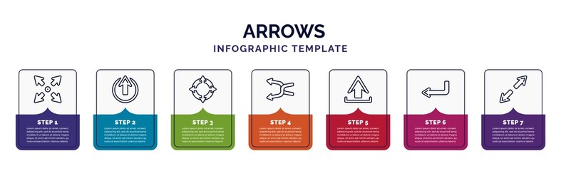 Poster - infographic template with icons and 7 options or steps. infographic for arrows concept. included expand, enter up, zoom directions, shuffle arrows, upload, left direction, diagonal icons.