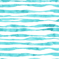 Poster - Stylish seamless pattern with blue textured watercolor stripes