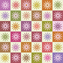 Cute Daisy Flowers Seamless Pattern On Multicolored Checkerboards. For Textile, Stationary And Wrapping Paper	