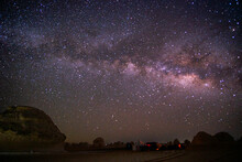 Amazing Night Sky With Stars And The Milky Way In The White Desert In Egypt