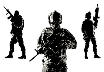 Wall Mural - silhouette of a salute soldier in black and white.