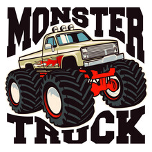Monster Truck Vector Logo Design Inspiration, Design Element For Logo, Poster, Card, Banner, Emblem, T Shirt. Vector Illustration