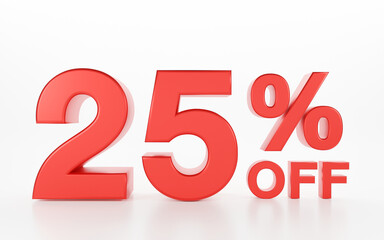 3d discount 25 percent off isolated on white background, red twenty five numbers, special offers, ba