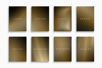 Wall Mural - Collection of gold luxury covers, templates, backgrounds, placards, brochures, banners, flyers and etc Abstract minimalistic posters, cards, catalogs. Dotted and striped halftone design