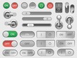 Toggle switch. On off slider and adjustable button, user interface skeuomorphic elements for option menu. Vector switches isolated set