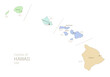 Administrative map of Hawaii, island American federal state. USA state highly detailed map with territory borders and counties names labeled realistic vector illustration