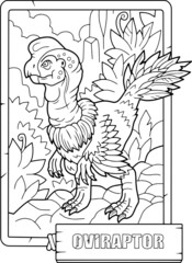 Sticker - prehistoric dinosaur oviraptor, coloring book for children, outline illustration
