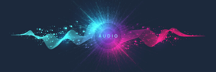 Poster - Music poster. Sound music wave visualiztion with warped waveform. 3D sound solid waveform design.