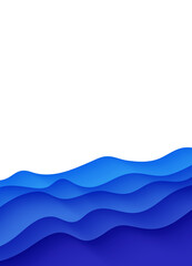Wall Mural - Abstract background with water waves in paper cut style. 3d wallpaper with cut out deep wavy modern cover. Blue color layers with smooth shadow papercut art. Vector illustration, origami shapes