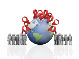Aufkleber - 3d rendering Red map pointer around globe near people
